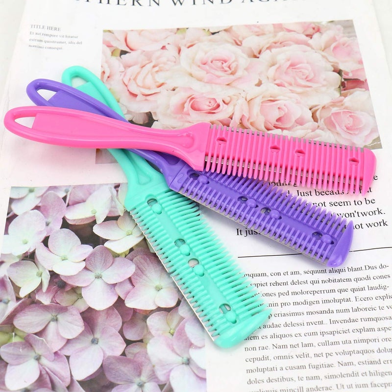 AKIRO Professional 3 Pcs Double Edge Razor Blades, Trimmer Razor Dual Side Cutting Scissors DIY Hair Thinning Comb Slim Haircuts Cutting Tool - Image 3